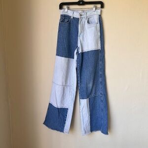 PacSun Women Baggy Jeans  Blue Denim  Size 25 Color Block High Waist Cropped VTG